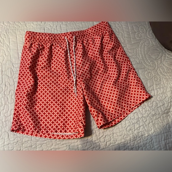 Red Geometric Patterned Swim Trunks - Picture 1 of 2